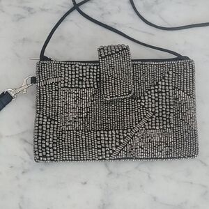 Elegant Black and Silver Beaded Clutch